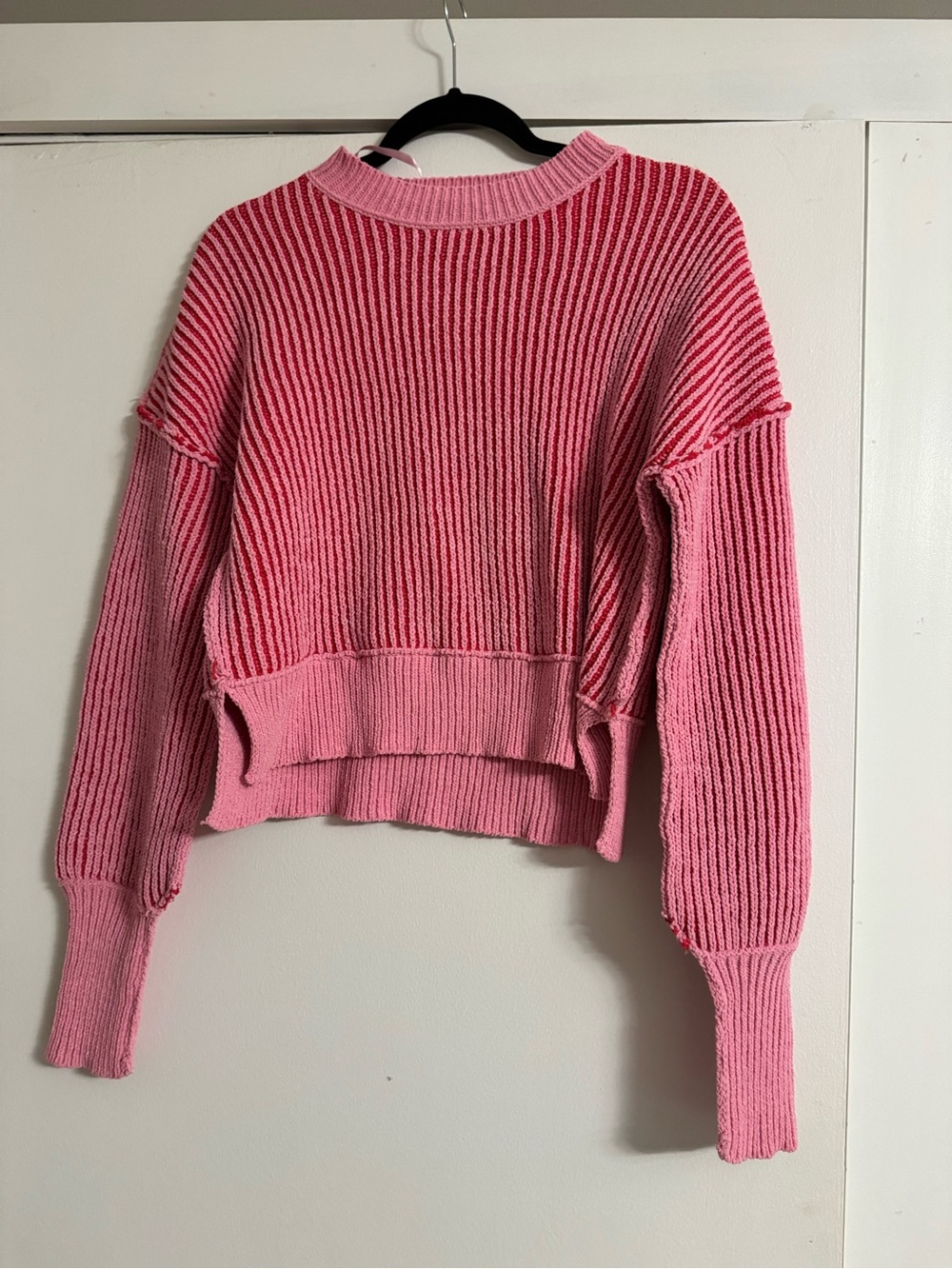 Women's Pink Ribbed Crewneck Sweater